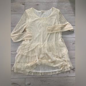 Indigo Soul Cream Stretch Lace dress Lg